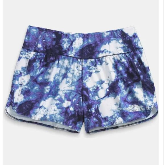 The North Face Girls Medium Printed Activewear Knit Class V Shorts Blue & Purple - Picture 4 of 11
